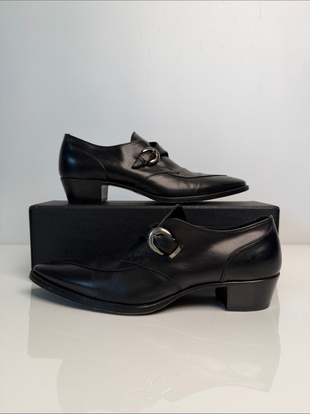 ALESSANDO VASINI ADRIAN 30MM MONK-STRAP IN BLACK CALFSKIN LEATHER SHOES